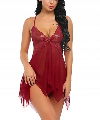 SEKSOWNA KOSZULKA NOCNA DAMSKA KORONKOWA PIŻAMA KORONKA STRINGI WALENTYNKI na Arena.pl