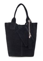 VERA PELLE torebka damska zamszowa worek shopper z suwakiem V146 czarna