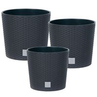 Zestaw 3 Donice Rattan Okrągłe Antracyt 22 27 37 cm