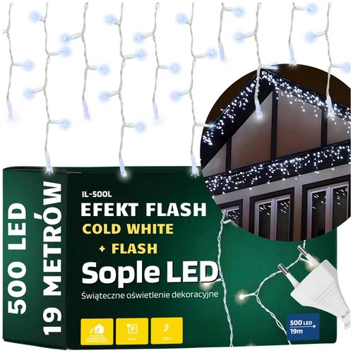 lampki świąteczne zewnętrzne sople 500 led zimny biały + flash na Arena.pl