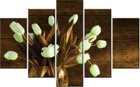 70 100CM OBRAZ 5 ELEM KONTRASTOWY BUKIET DRUK PŁÓTNO