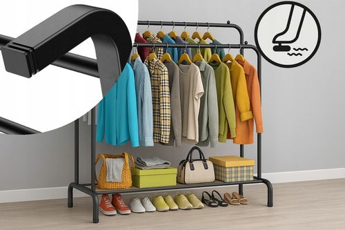 WIESZAK NA UBRANIA BUTY STOJĄCY PODŁOGOWY STOJAK CZARNY PODWÓJNY na Arena.pl