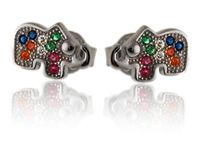 Delikatne rodowane srebrne kolczyki celebrytki słoniki słonie szczęścia elephant kolorowe cyrkonie srebro 925 K2798