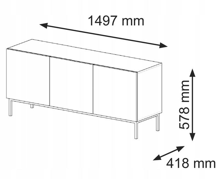 Szafka RTV Ravenna C 150 cm 3D czarny połysk rama zdjęcie 3