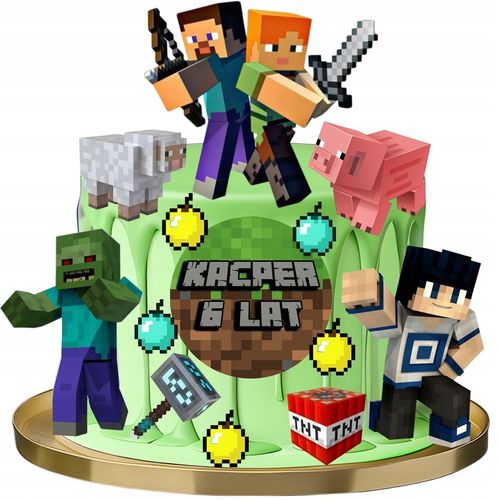 OPŁATEK CUKROWY GAMINGOWE PIKSELE TNT CREEPER WYDRUK + 13szt POSTACI +TEKST na Arena.pl