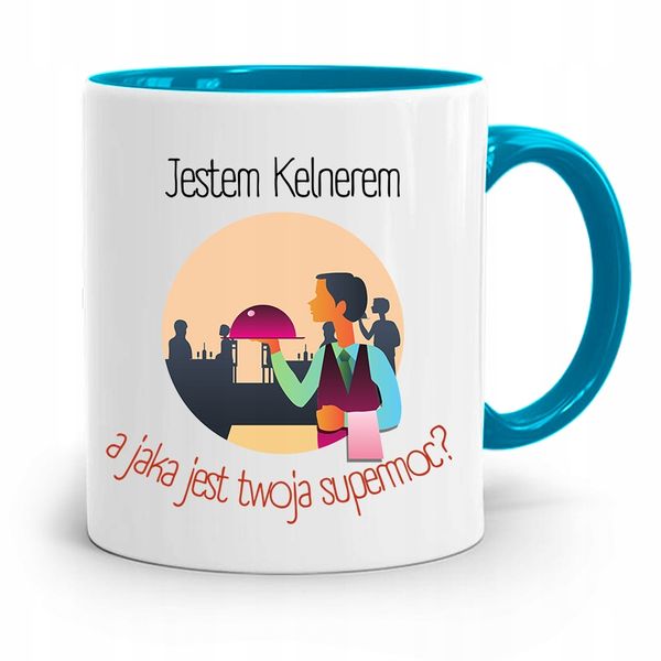 Dla Kelnera Kubek Błękitny Jestem Kelnerem Prezent Z Nadrukiem Ze Zdjęciem zdjęcie 1