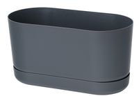 Doniczka podłużna Satina 27 z podstawką | Antracyt, Kształt Prostokątny, Wymiary 13x27x15 cm, Kolor Antracyt, Form-Plastik