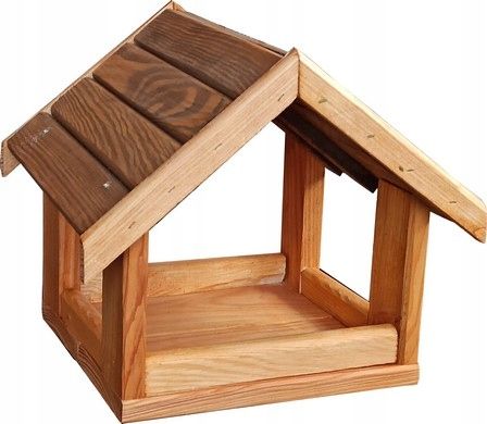 Duży drewniany karmnik dla ptaków brązowy dach dwuspadowy PROMOCJA na Arena.pl