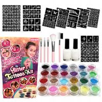 DUŻY ZESTAW DO ROBIENIA TATUAŻY SZABLONY DLA DZIECI KOLOROWE BROKATY