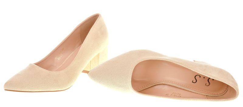Czółenka zamszowe na słupku 6 cm. szpic beżowe Rozmiar obuwia - 39 zdjęcie 3