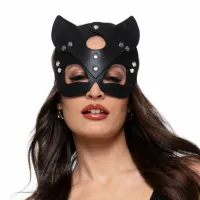 bedroom fantasies kinky kitty mask czarna - skorzana maska regulowana
