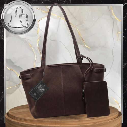 Torebka Damska A4 Na Ramię Brązowa Torba Pojemna Elegancka Skóra Zamszowa na Arena.pl