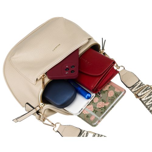 beżowa listonoszka damska ze skóry ekologicznej zamykana suwakiem - rovicky na Arena.pl