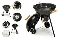 Grill Węglowy Ogrodowy Z Pokrywą + Popielnik + Półka + Kółka - Czarny