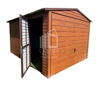GARAŻ BLASZANY 3m x 4m poziom - dwuspad Brama + drzwi jasny orzech 3x4