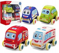 PLUSZOWE MIĘKKIE AUTKA NAPĘD ZESTAW 4 SZTUKI POJAZDY