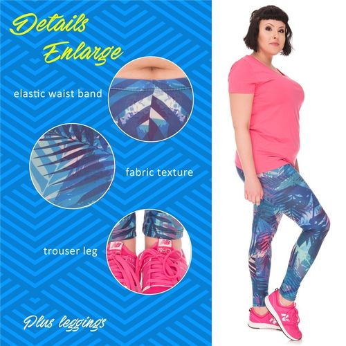 LEGGINSY PLUS SIZE TROPICAL LEAVES BLUE na Arena.pl