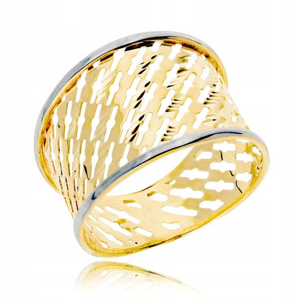 Złoty pierścionek 585 szeroki ażurowy wzór GRAWER zdjęcie 5