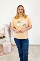 Brzoskwiniowa Bluzka Latynka z Napisem i Złotym Nadrukiem S/M