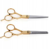 OSTRE NOŻYCZKI FRYZJERSKIE 2 szt PROSTE +DEGAŻÓWKI