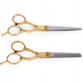 OSTRE NOŻYCZKI FRYZJERSKIE 2 szt PROSTE +DEGAŻÓWKI