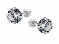 SREBRNE kolczyki BIAŁA CYRKONIA okrągła 6mm SZTYFT