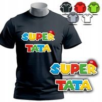 KOSZULKA MĘSKA T-SHIRT - UPOMINEK NA DZIEŃ TATY OJCA SUPER TATA MARIO - L