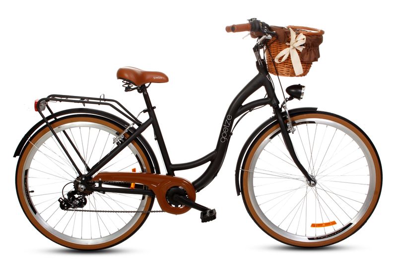 Damski Rower miejski Goetze 28 Mood 7b ALU + kosz / Czarny-brąz zdjęcie 1