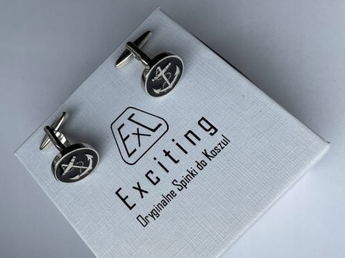 Męskie srebrne spinki do mankietów EXC Kotwica Żeglarskie Czarne Kotwice na Arena.pl