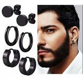 KOLCZYKI MĘSKIE CZARNE 3 PARY HUGGIE STAL CHIRURGICZNA