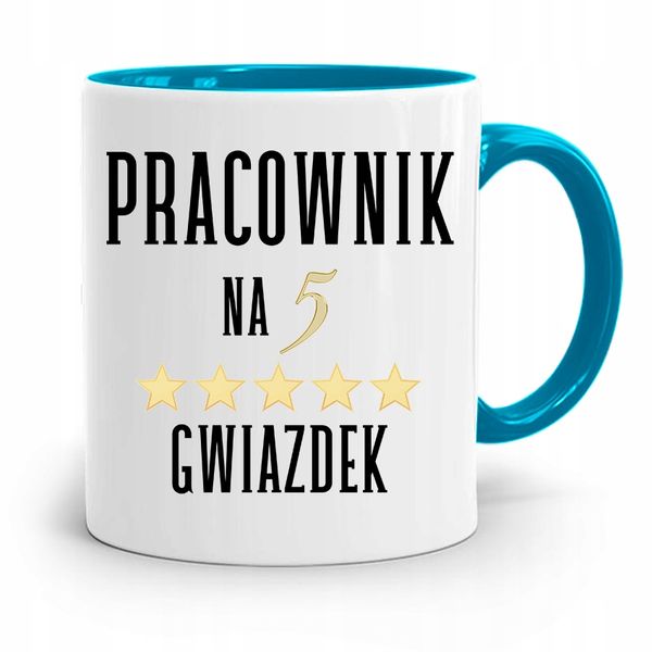 Pracownika Kubek Błękitny Pracownik Na 5 Gwiazdek Z Nadrukiem Ze Zdjęciem zdjęcie 1