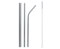 Słomki metalowe z czyścikiem shake srebrne