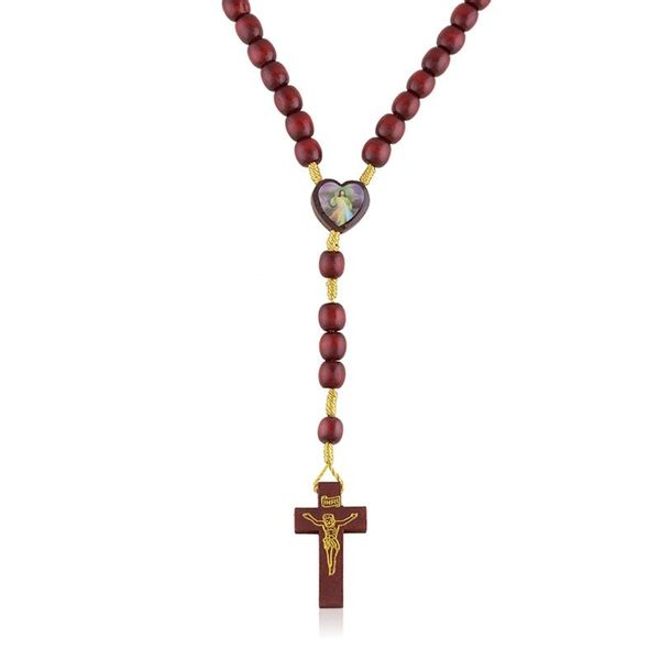 Różaniec drewniane bordowe paciorki zdjęcie 1