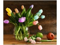 60X50CM KOLOROWE TULIPANY OBRAZ ŚCIAN DREWNIANE