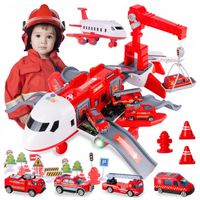 DUŻY Samolot rozkładany 65cm Parking i Ruchomy Dźwig Straż Pożarna Dźwięki