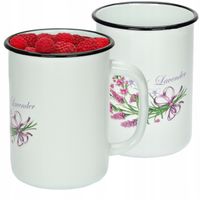 KUBEK GŁADKI EMALIOWANY 1,5L WZÓR LAWENDA SOLIDNY NA NAPOJE MLEKO KOMPOT