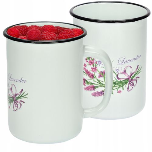 KUBEK GŁADKI EMALIOWANY 1,5L WZÓR LAWENDA SOLIDNY NA NAPOJE MLEKO KOMPOT na Arena.pl