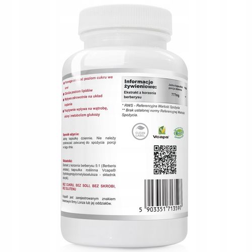 BERBERIS 777mg Niski Cukier Apetyt Odchudzanie Berberys Berberyna 270 kap na Arena.pl