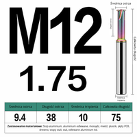 Frez do gwintowania jednoostrzowy Rozmiar: M12x1.75x75L - DLC