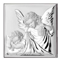 Srebrny Obraz Aniołek Z Latarenką 12X12 Cm Włoski Chrzest