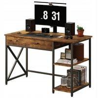 Biurko komputerowe loft industrialne rustykalny brąz z szufladą I półkami