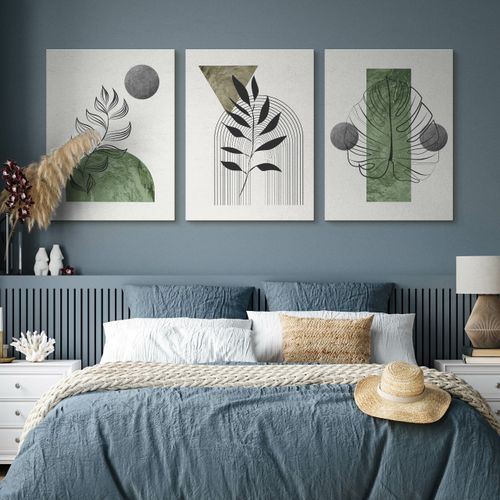Obrazy Ścienne Do Salonu Set Liście Tropikalne Abstrakcja Boho 90cm x 40cm na Arena.pl