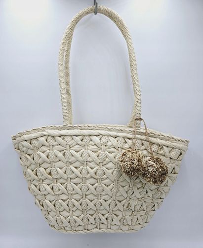 Maxfly - modna torebka koszyk pleciony pompony jasny beżowy L0101 na Arena.pl