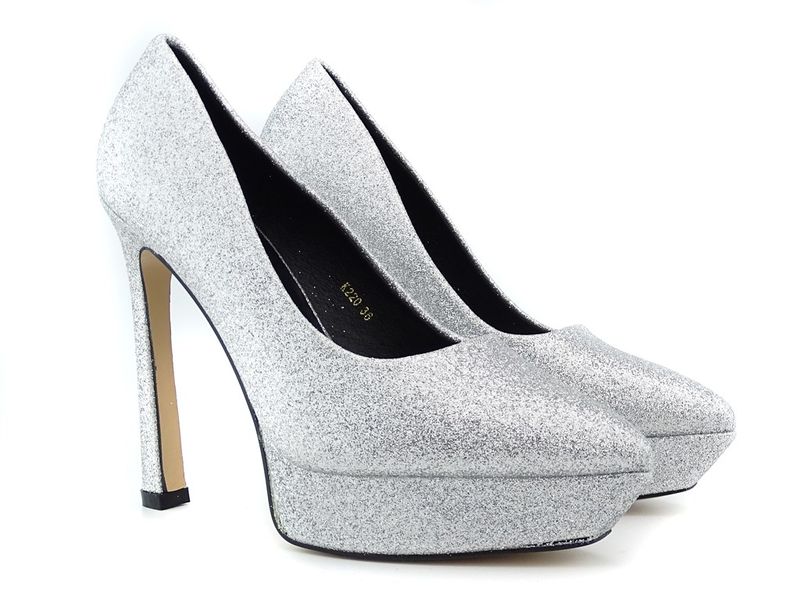 Srebrne szpilki platformy brokatowe 40 zdjęcie 2