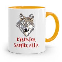 Dla Dyrektora Kubek Żółty Dyrektor Samiec Alfa Z Nadrukiem Ze Zdjęciem