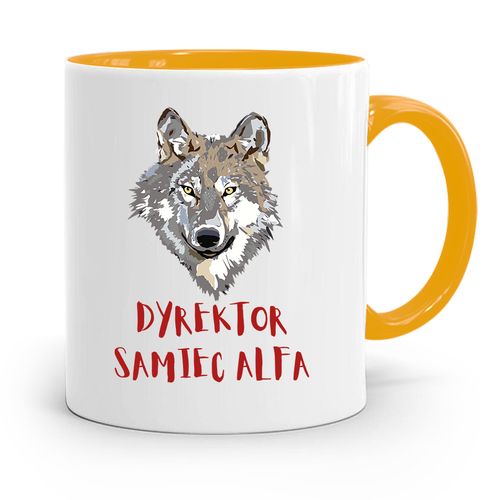 Dla Dyrektora Kubek Żółty Dyrektor Samiec Alfa Z Nadrukiem Ze Zdjęciem na Arena.pl