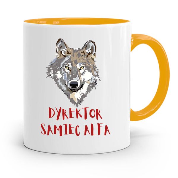 Dla Dyrektora Kubek Żółty Dyrektor Samiec Alfa Z Nadrukiem Ze Zdjęciem zdjęcie 1