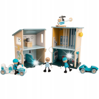 CLASSIC WORLD Posterunek Policji Drewniany Samochód Helikopter FIgurki