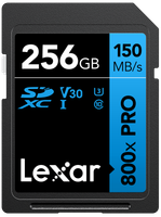 Lexar SDXC 800x Pro UHS-I cards, C10 (V30) U3, R150/W45, 256GB