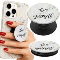 Uchwyt do telefonu Popsocket na palce/stojak BIAŁY MARMUR ZŁOTE RAMKI LOVE